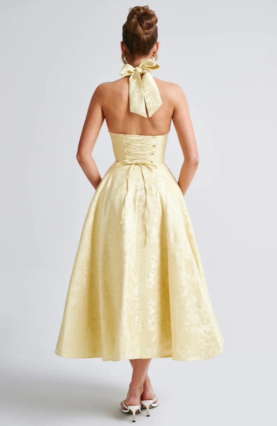 Floriane | Halter Neck Floral Jacquard Midi Dress