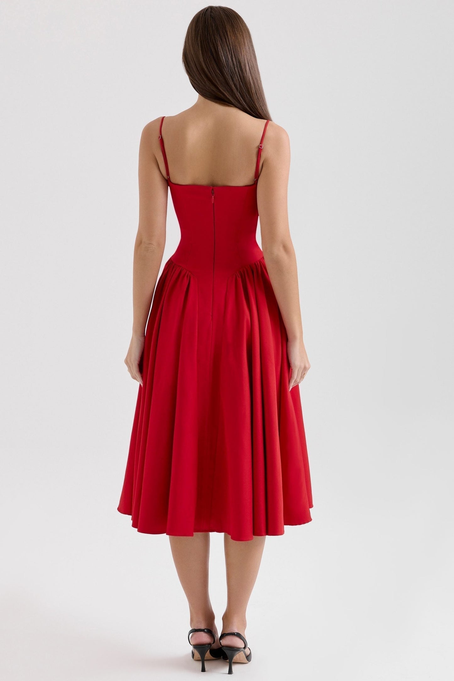 Katrina | Red Seam Detail Corset Bodice Midi Dress