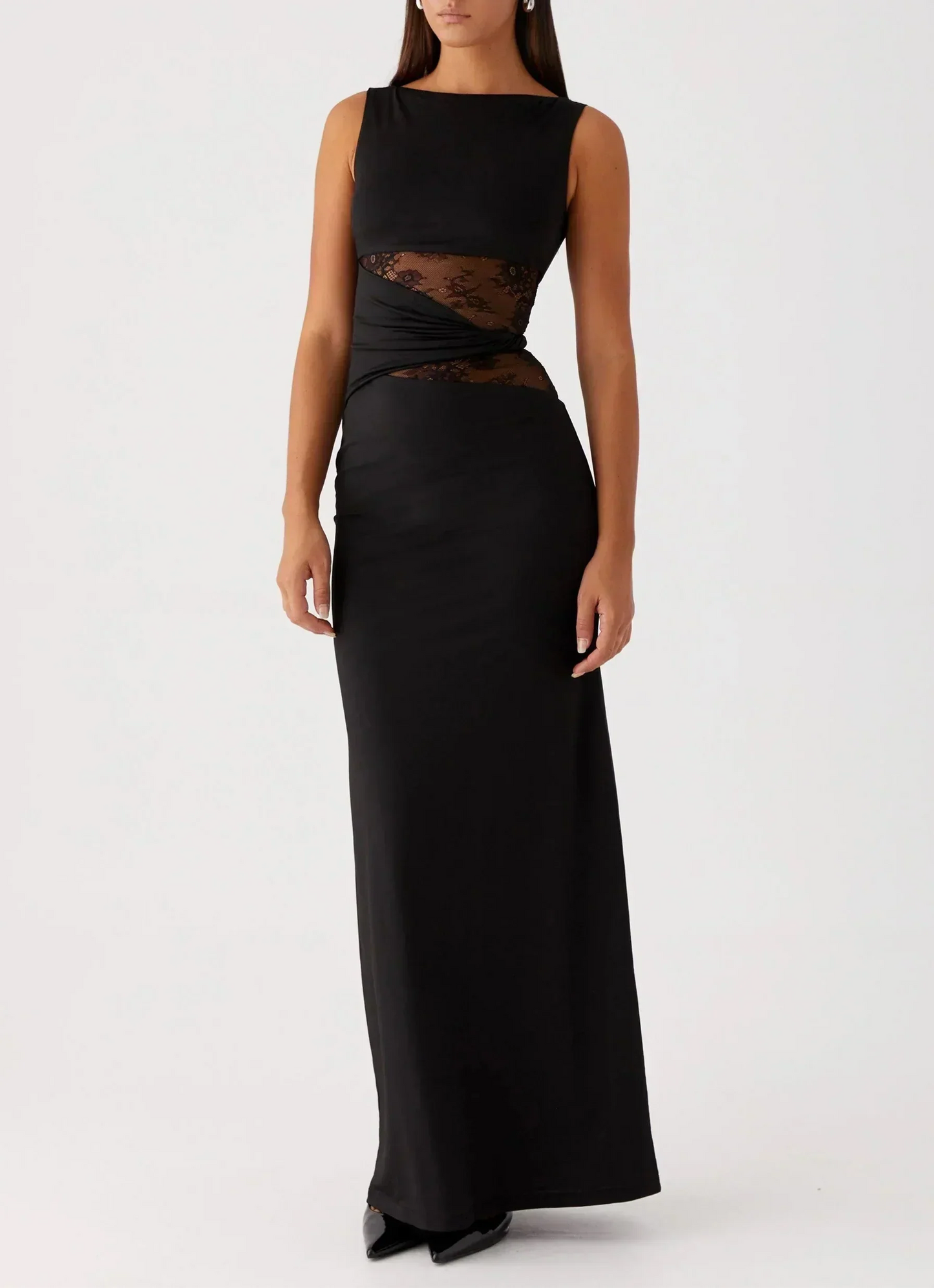 Flux | Lace Cutout Waist Black Maxi Dress