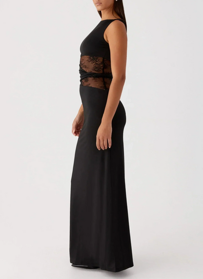 Flux | Lace Cutout Waist Black Maxi Dress