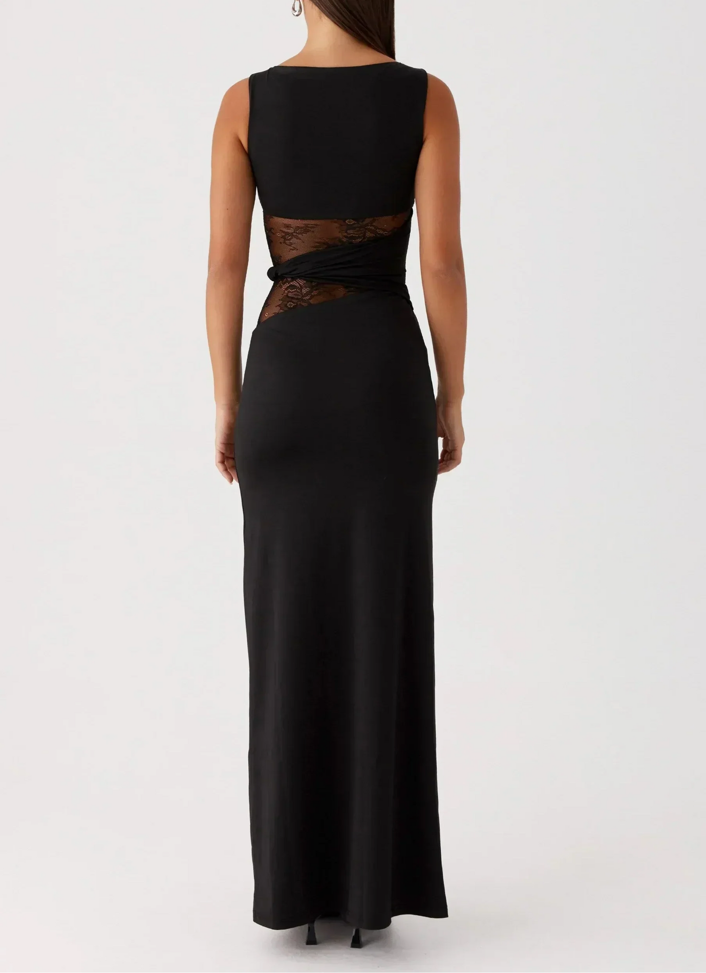 Flux | Lace Cutout Waist Black Maxi Dress