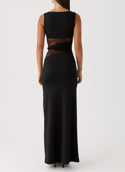 Flux | Lace Cutout Waist Black Maxi Dress