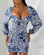 Sexy Club Dress - Puff Sleeves & Floral Style