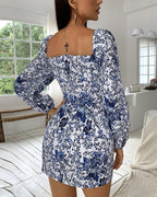 Sexy Club Dress - Puff Sleeves & Floral Style