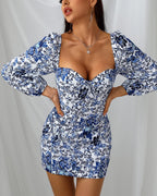 Sexy Club Dress - Puff Sleeves & Floral Style