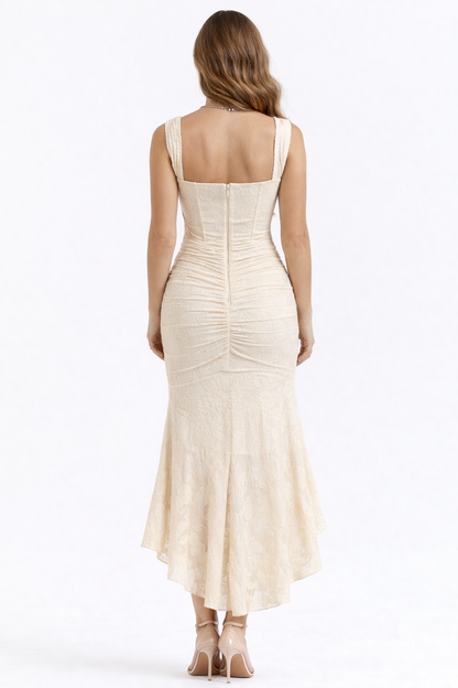 Naomi | Bias Cut Satin Luminous Neutral Midi Dress