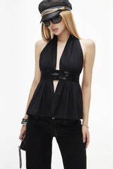 Noir Sequin Open-Back Top