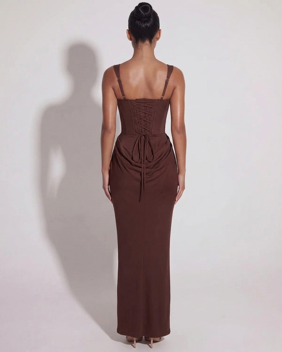 Chantal | Midnight Structured Lace-Up Maxi Dress