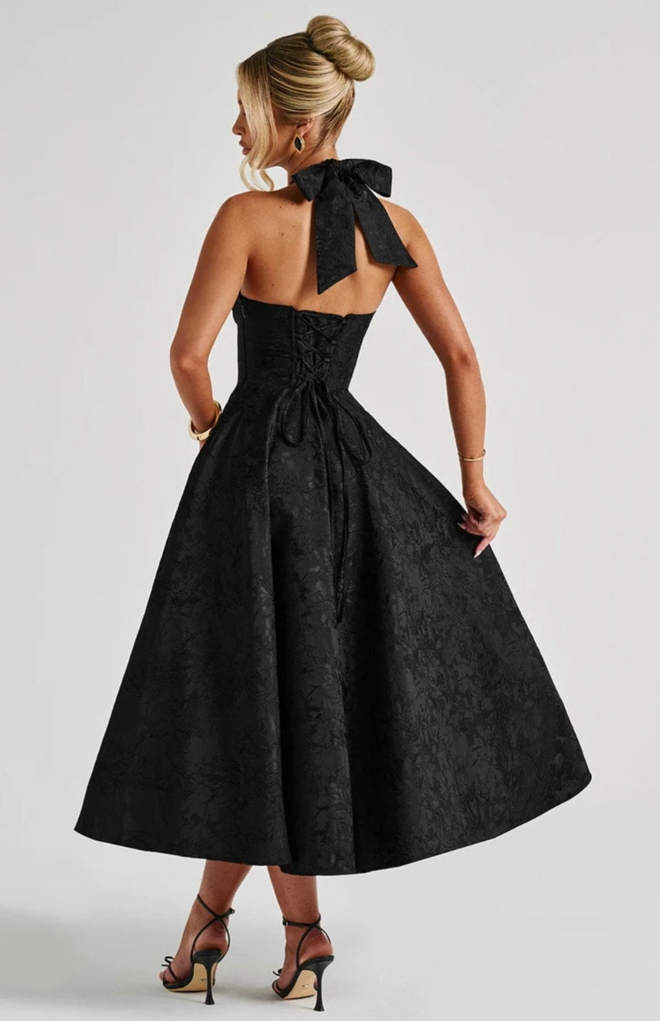 Floriane | Halter Neck Floral Jacquard Midi Dress
