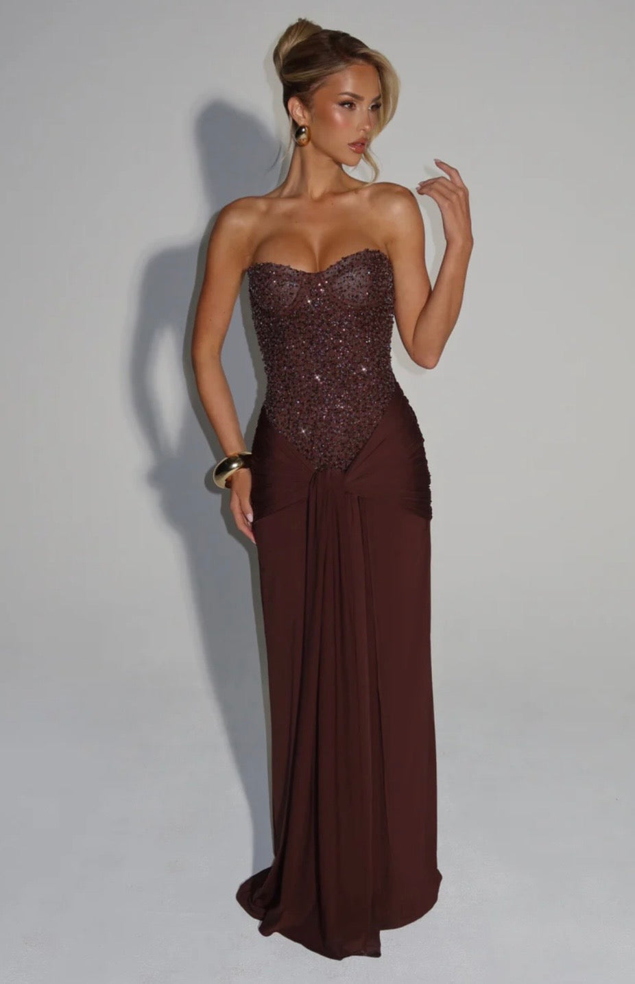 Esmeralda | Sculpted Bustier Embellished Mesh Maxi Dress