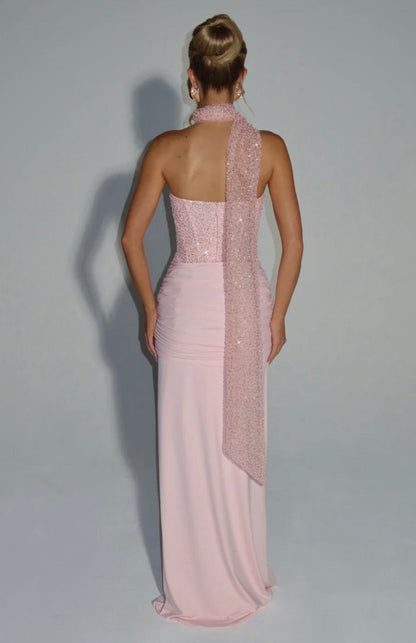 Esmeralda | Sculpted Bustier Embellished Mesh Maxi Dress
