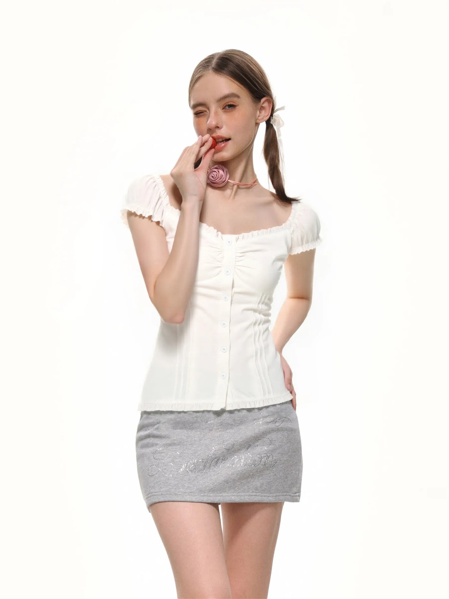 Hana Ruffle Button Top