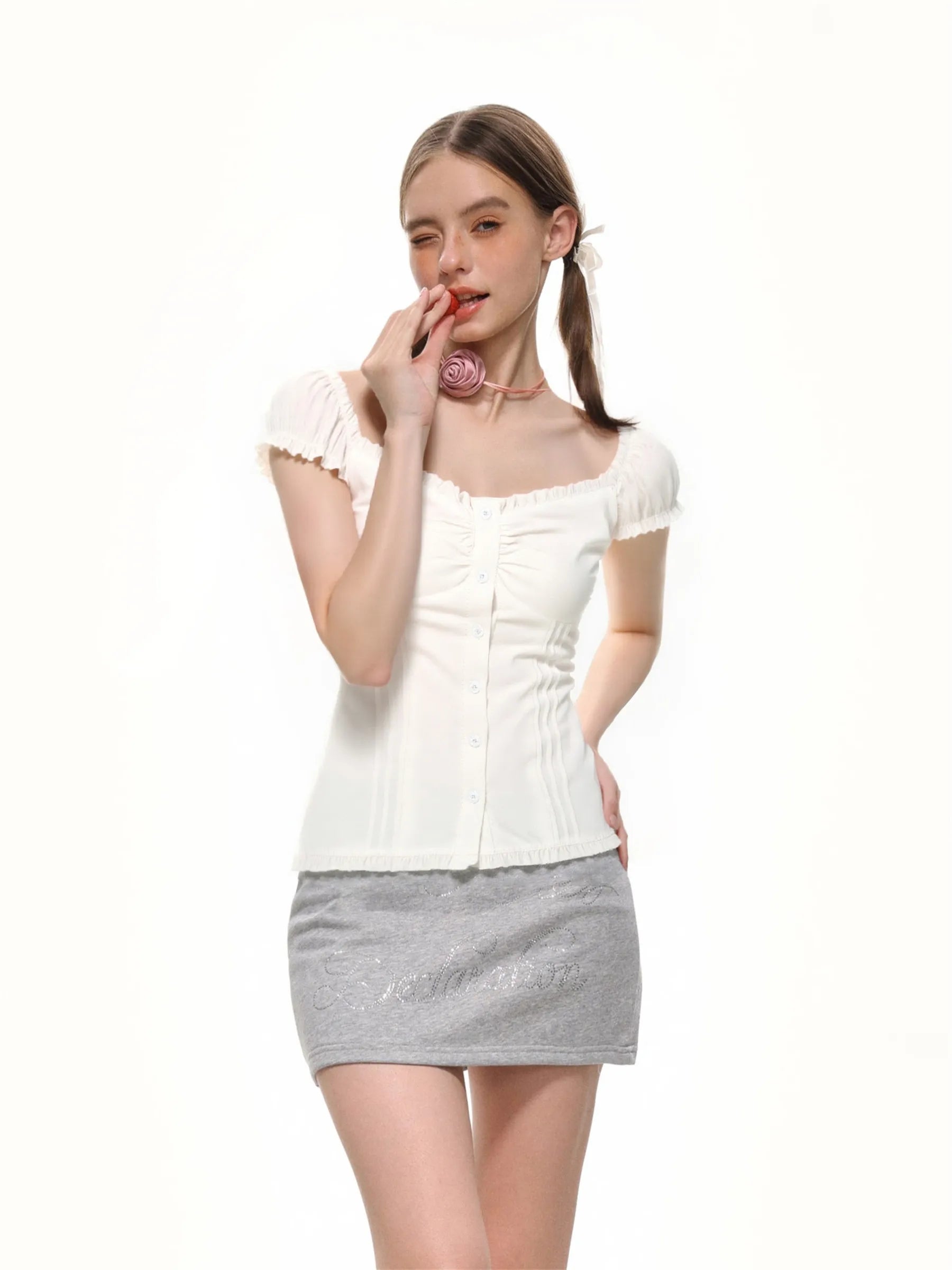 Hana Ruffle Button Top