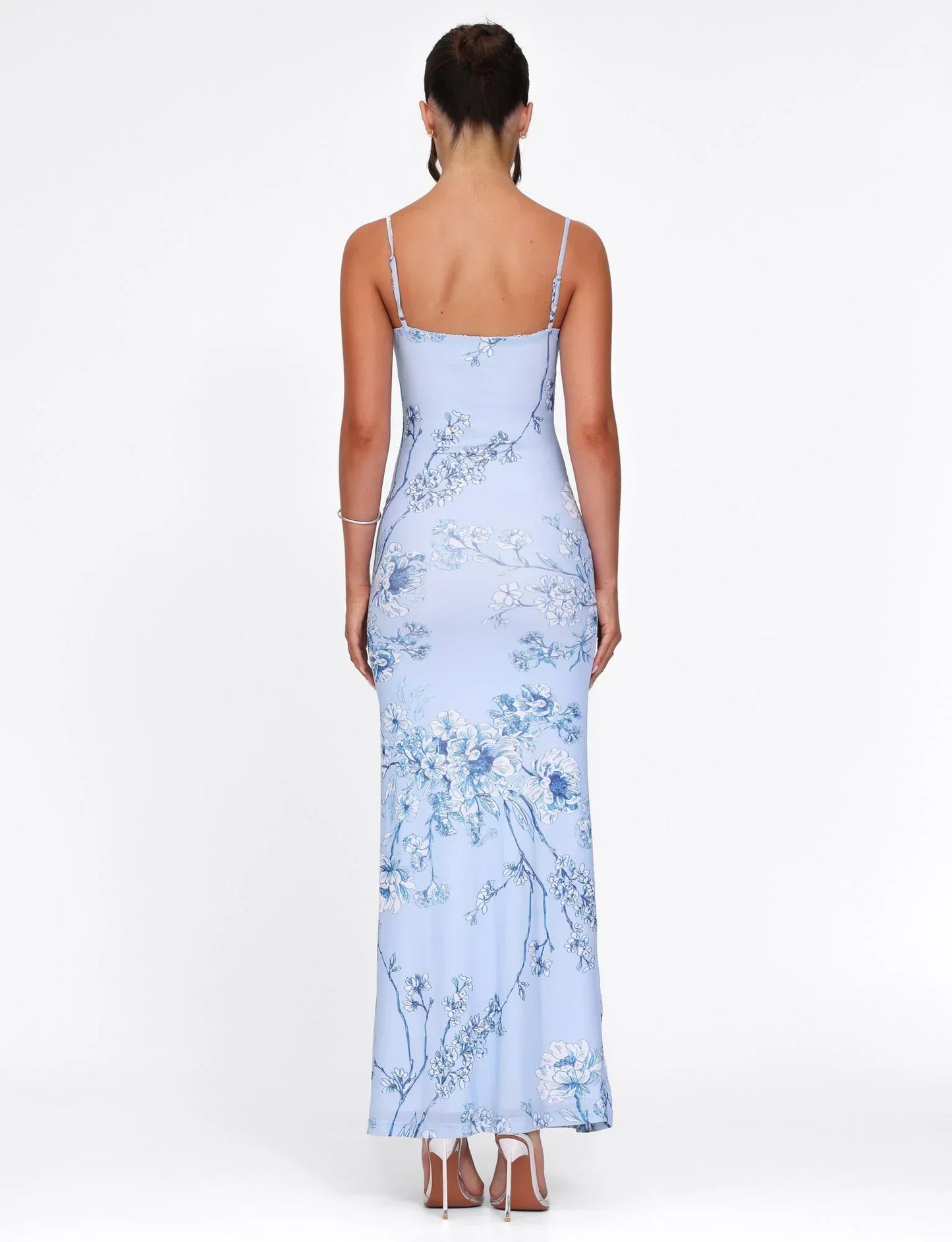Julie | Elegant Printed Sleeveless  Rose Stripe Flowy Maxi Dress