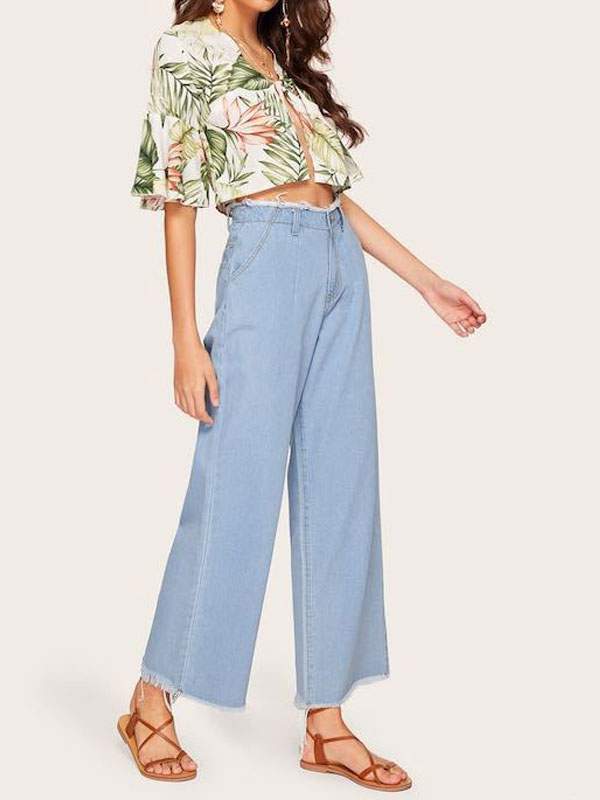 Stylish Casual Pants, High-Waisted Denim