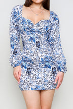 Sexy Club Dress - Puff Sleeves & Floral Style