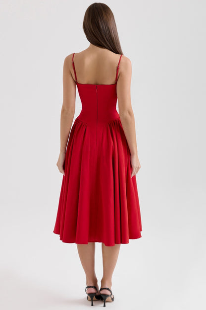 Katrina | Red Seam Detail Corset Bodice Midi Dress
