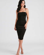 Smooth Knit, Square Neck Midi Dress