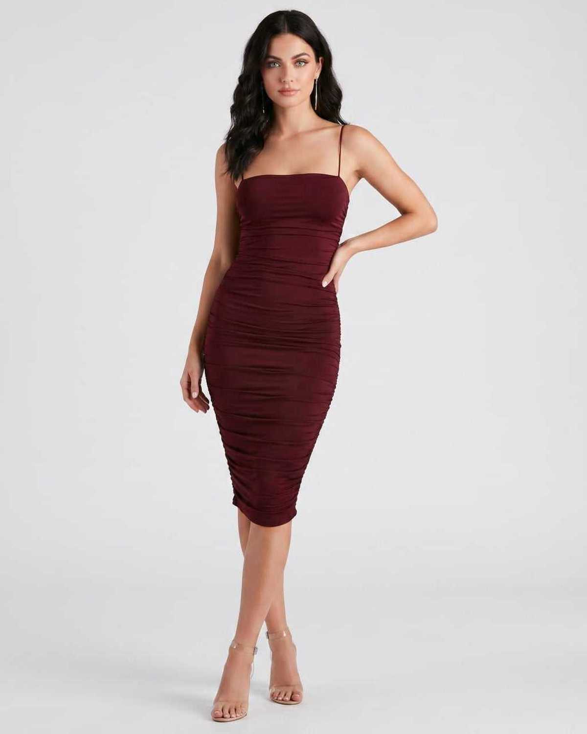 Smooth Knit, Square Neck Midi Dress