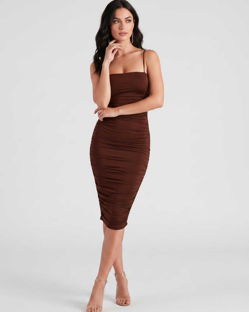 Smooth Knit, Square Neck Midi Dress