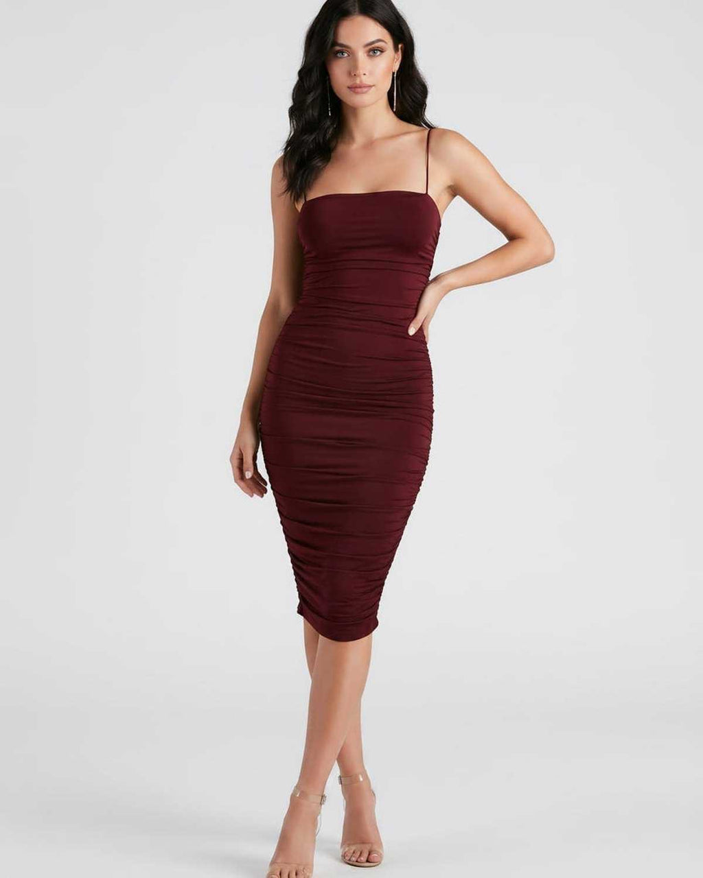 Smooth Knit, Square Neck Midi Dress
