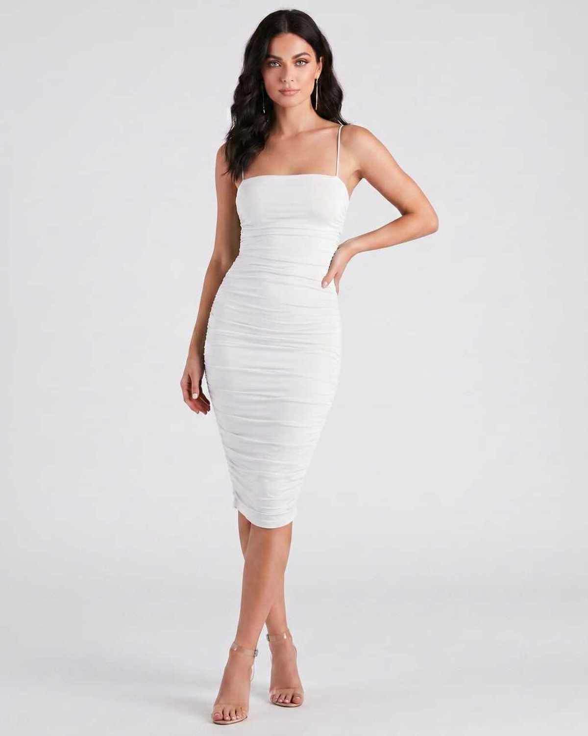 Smooth Knit, Square Neck Midi Dress