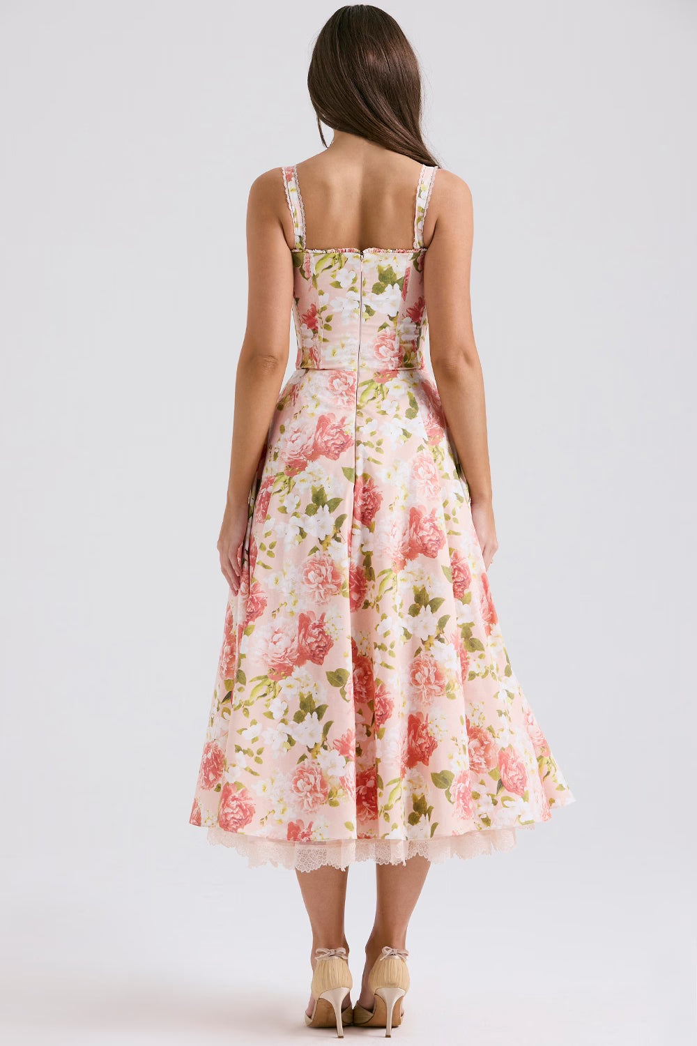Camellia | Corseted Bustier Floral Stretch Cotton Midi Dress