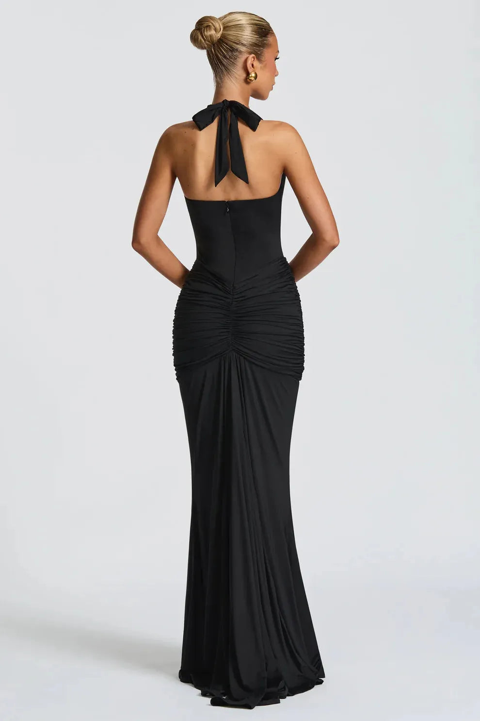 Bernadette | Plunging U-Wire Halter Draped Jersey Maxi Dress