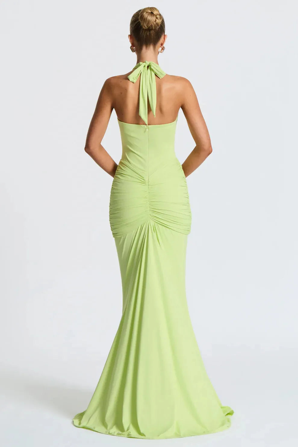Bernadette | Plunging U-Wire Halter Draped Jersey Maxi Dress
