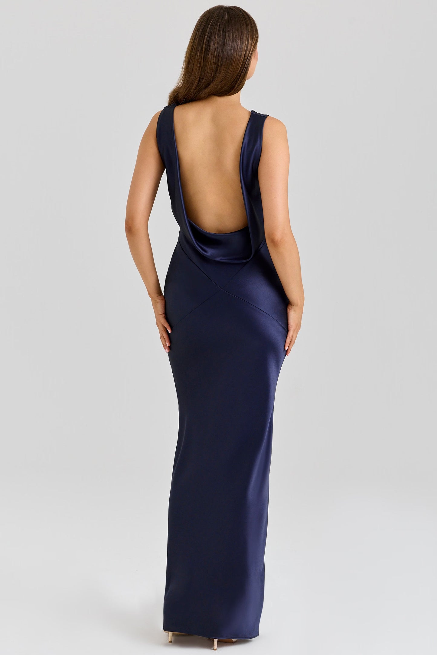 Felicia | Deep Sapphire Satin Cowl Neck Maxi Dress