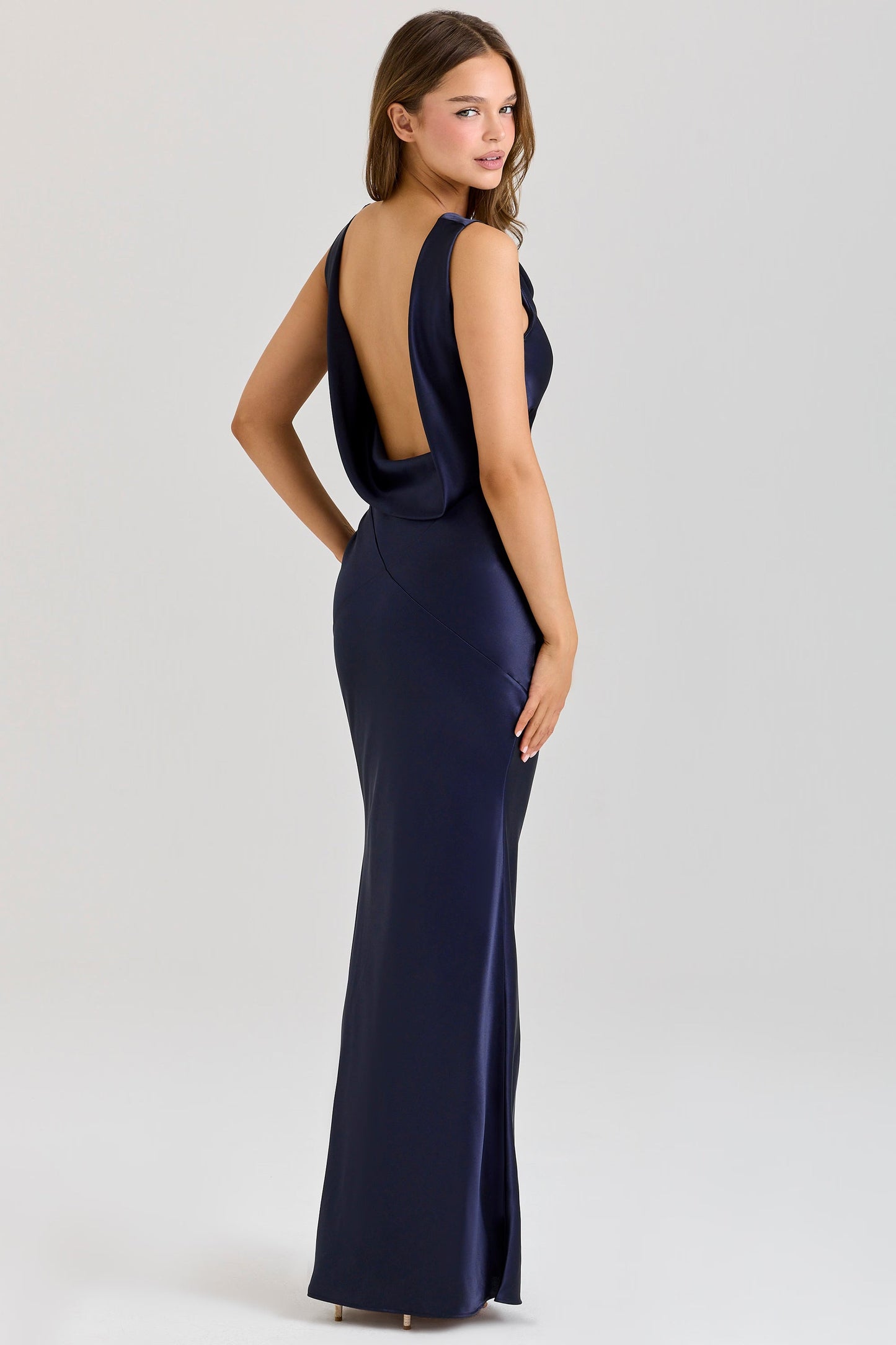 Felicia | Deep Sapphire Satin Cowl Neck Maxi Dress